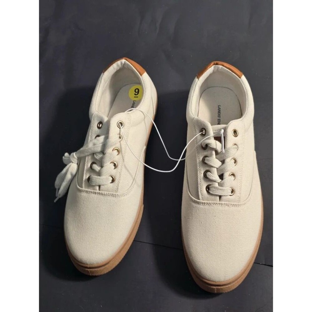 Lands' End Men's Beige Canvas Lace-Up Casual Sneakers Size 9